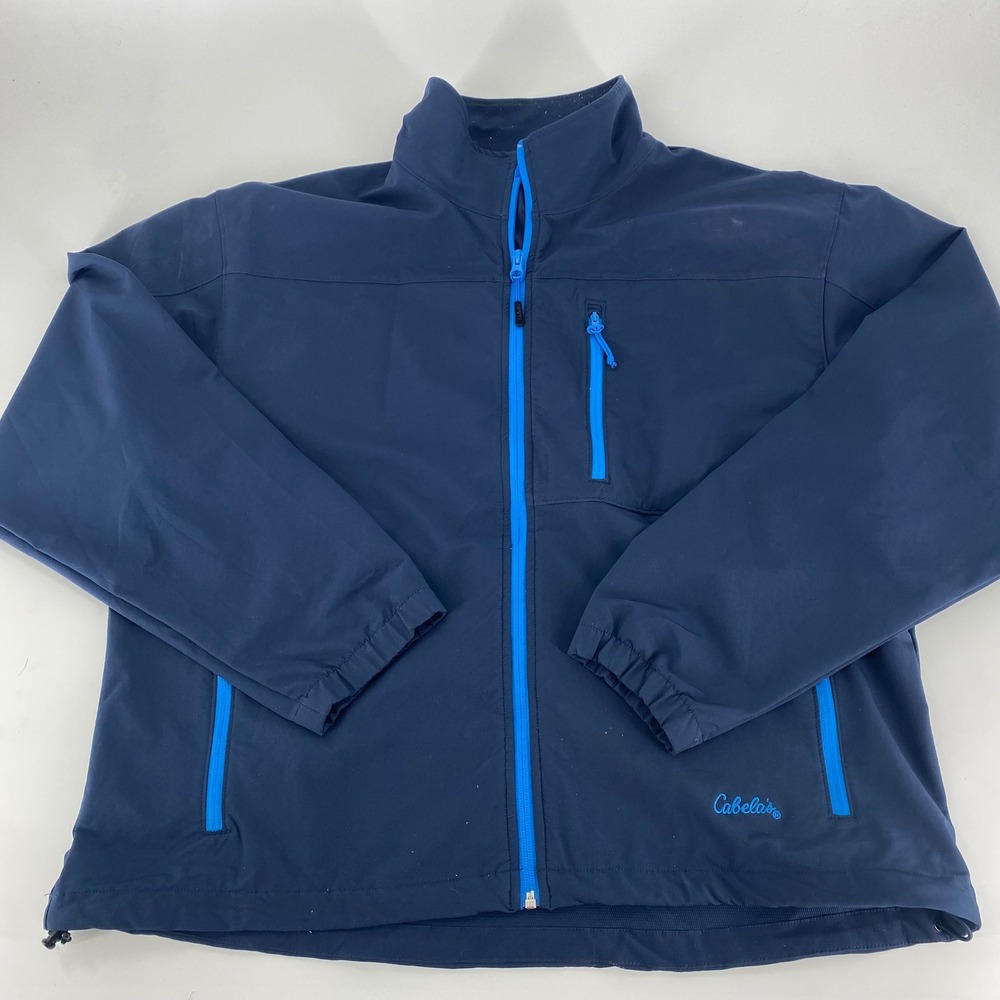 Cabelas Mens XL TG Navy Blue Full Zip Lightweight Jacket Blue Accents